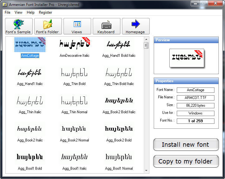 install armenian font