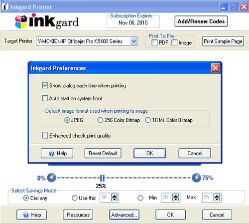 screen shot of ink guard software