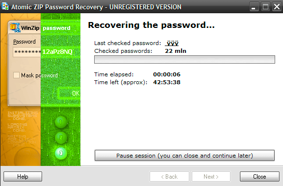 advanced zip password recovery v4.00.24