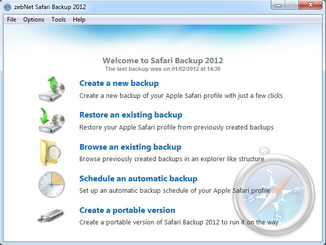 Zebnet Safari Backup 2012