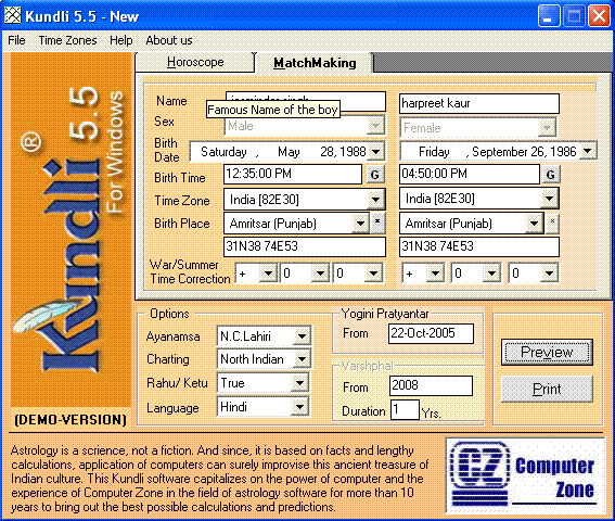 Kundli Pro programvare for matchmaking
