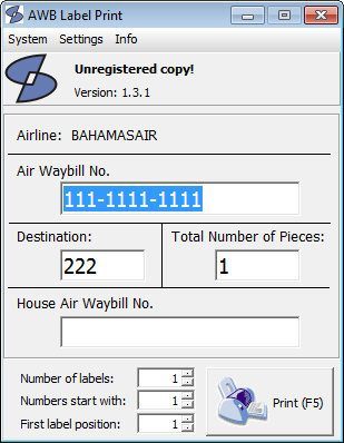 AWB Label Print Download - AwbLabelPrint is a that enables you to print AWB labels with bar codes