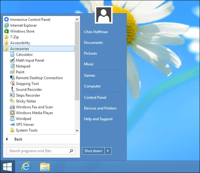 windows start menu 8