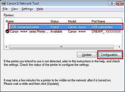 canon ij network tool printer could not detected