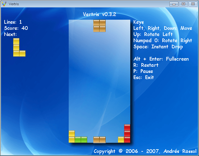 Vertris Download - Basic multiplatform clone of the classic Tetris game