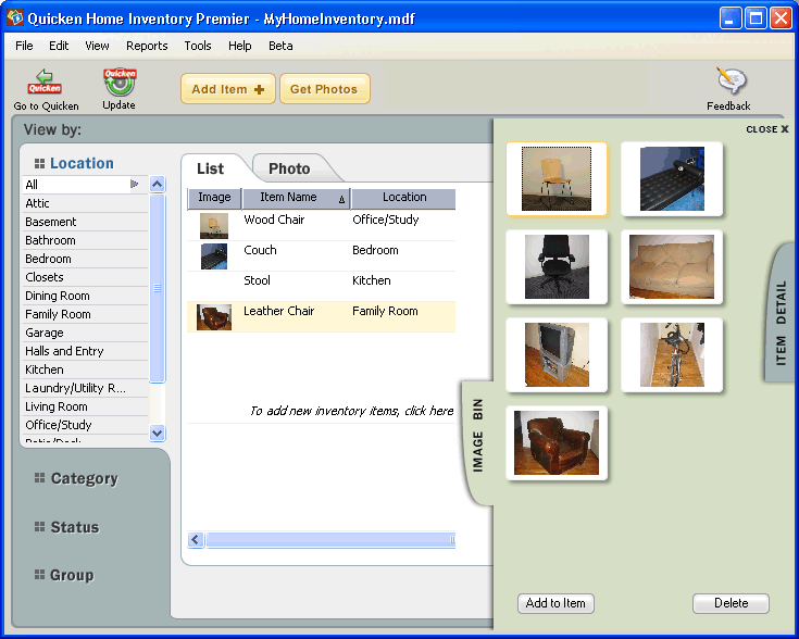 quicken home inventory windows 8