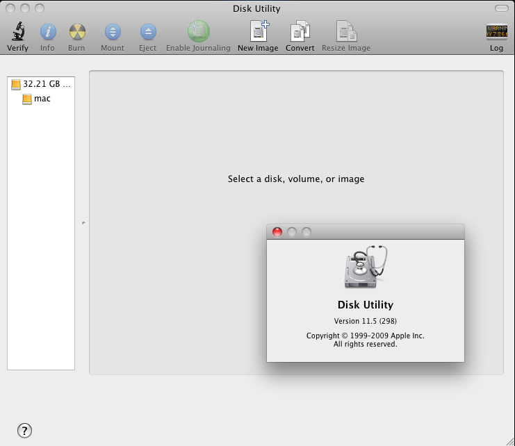 Disk Utility 11.5 : Main and About Screens