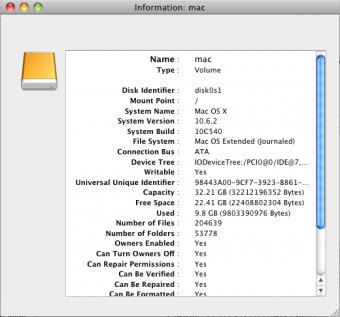 Disk Information Screen