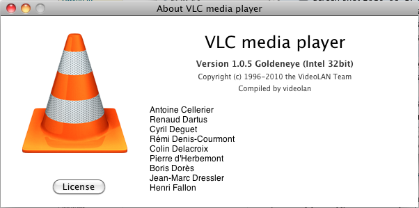 VLC : About window