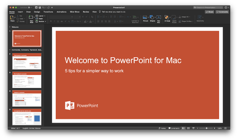 Microsoft PowerPoint 16.61 : Interface