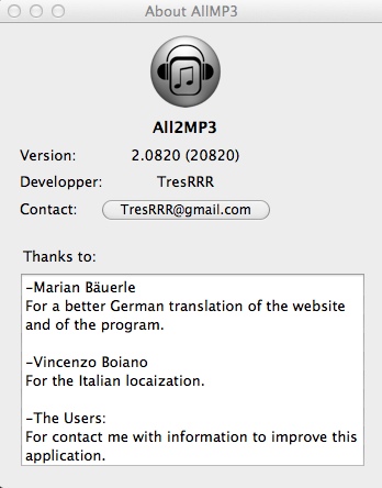 All2MP3 2.0 : About Window