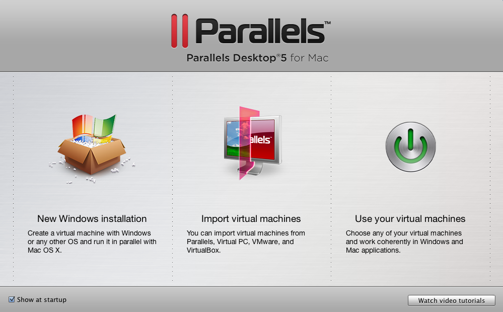 Parallels Desktop 5.0 : Welcome screen