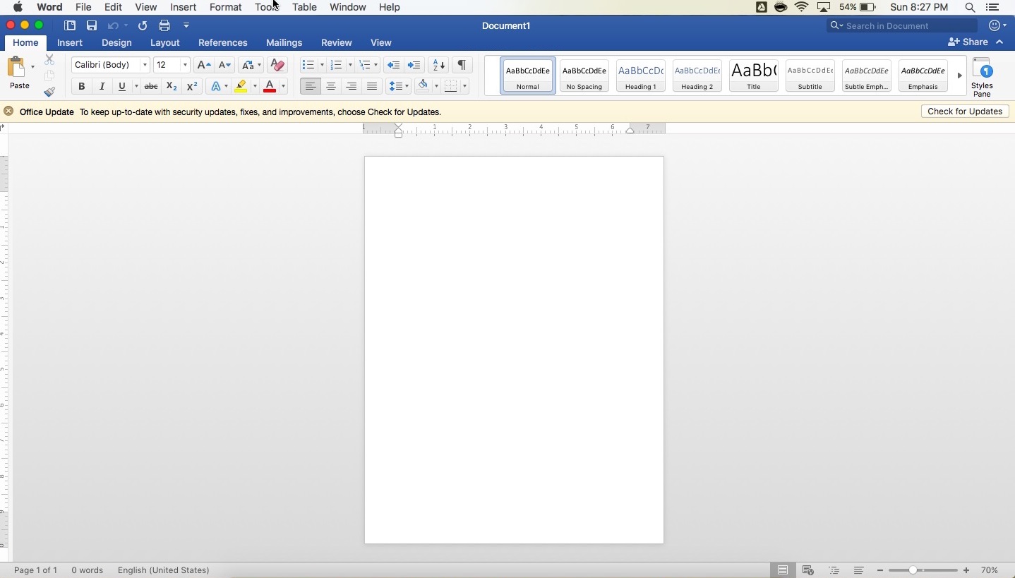 Microsoft Word 16.61 : Interface