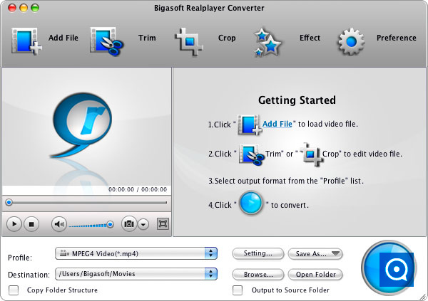 RealPlayer Converter : Screenshot of Bigasoft RealPlayer Converter for Mac