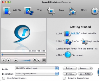 Screenshot of Bigasoft RealPlayer Converter for Mac