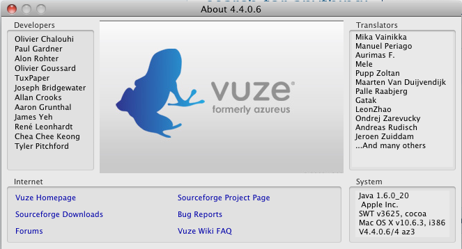 Vuze 4.4 : About window