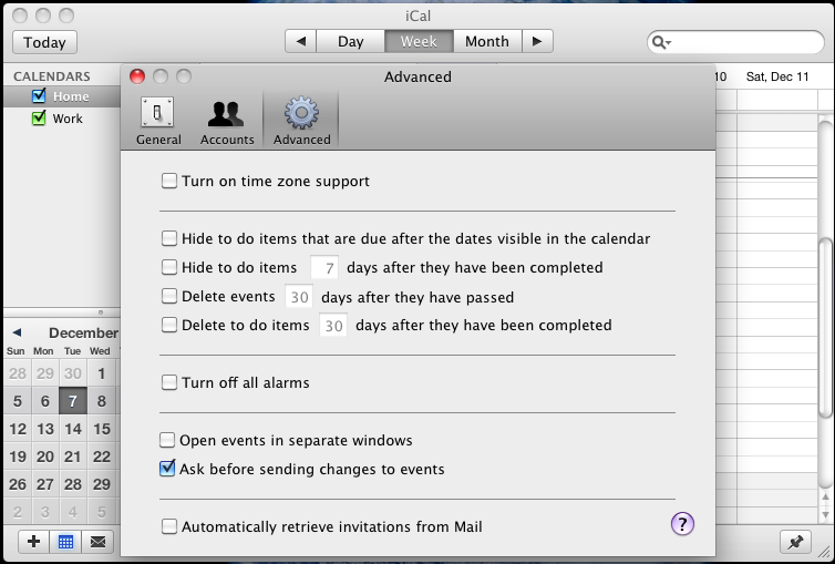 iCal 4.0 : Advanced Menu
