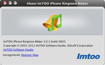 ImTOO iPhone Ringtone Maker 3.0 : About window