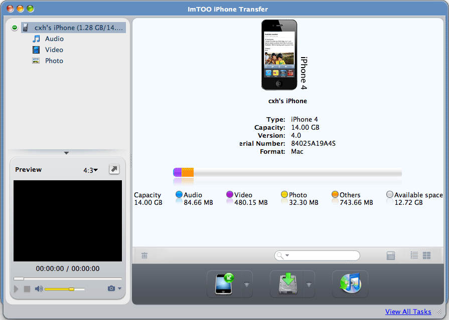 ImTOO iPhone Transfer 3.0 : Main Window
