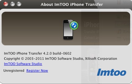 ImTOO iPhone Transfer 4.2 : About window