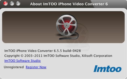 ImTOO iPhone Video Converter 6.5 : About window