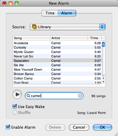 Alarm Clock 2.4 : Audio track selection