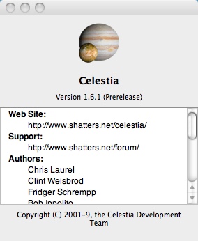 Celestia 1.6 : About window