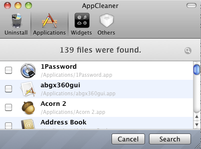 AppCleaner 1.2 : List of apps