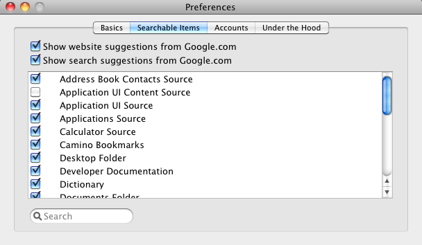 Quick Search Box 2.0 : Preferences - Searchable Locations