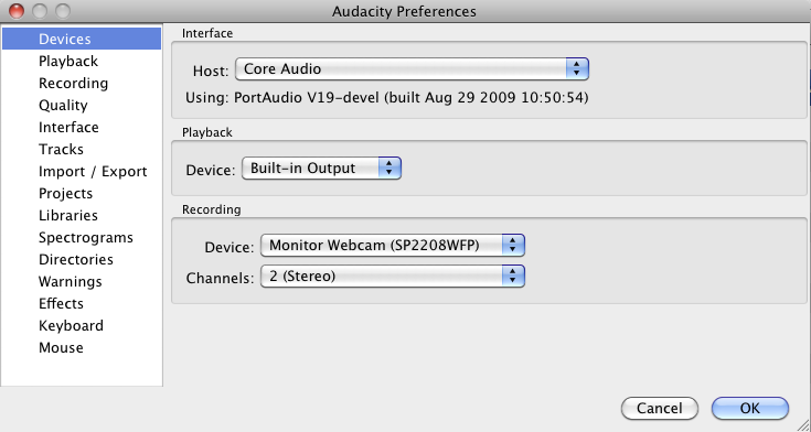 Audacity 1.3 : Device preferences