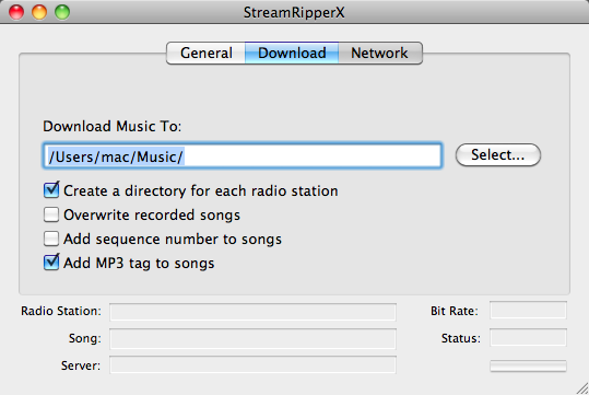 StreamRipperX 1.0 : Download Settings