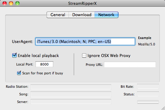 StreamRipperX 1.0 : Network Settings