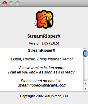 StreamRipperX 1.0 : Program version