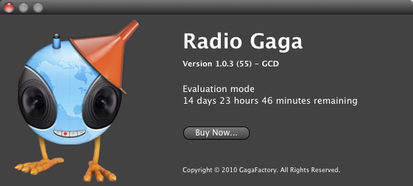 Radio Gaga 1.0 : About window