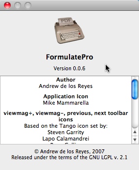 FormulatePro 0.0 : About Window