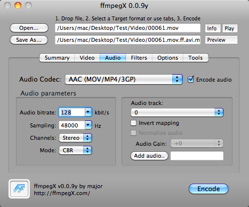 ffmpegX 0.0 : Audio Controls