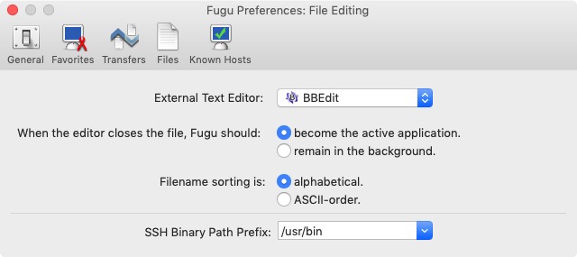Fugu 1.2 : File Editing Preferences 