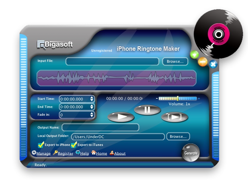 Bigasoft iPhone Ringtone Maker 1.2 : Main window