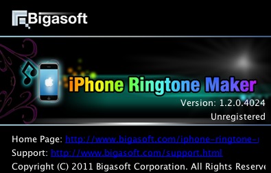 Bigasoft iPhone Ringtone Maker 1.2 : About window