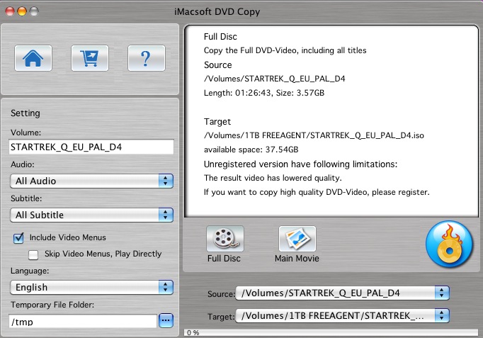 iMacsoft DVD Copy 3.0 : Main window