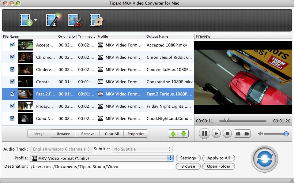 Tipard MKV Video Converter for Mac 3.6 : Program window
