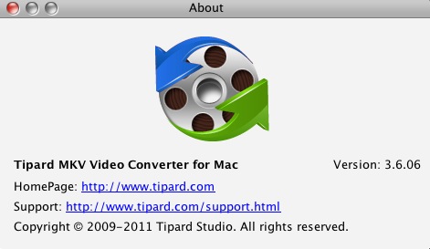 Tipard MKV Video Converter for Mac 3.6 : About window