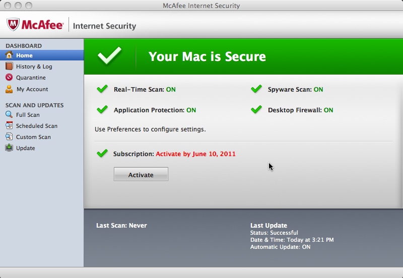 McAfee Internet Security 1.0 : Main window