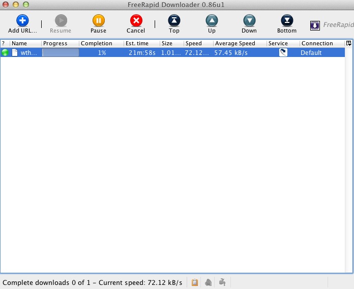 FreeRapid Downloader 1.0 : Main window