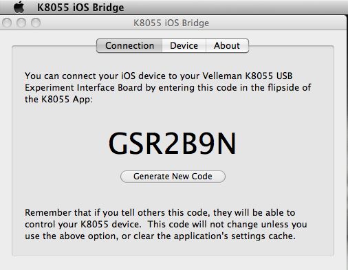 K8055 iOS Bridge 1.0 : Main window