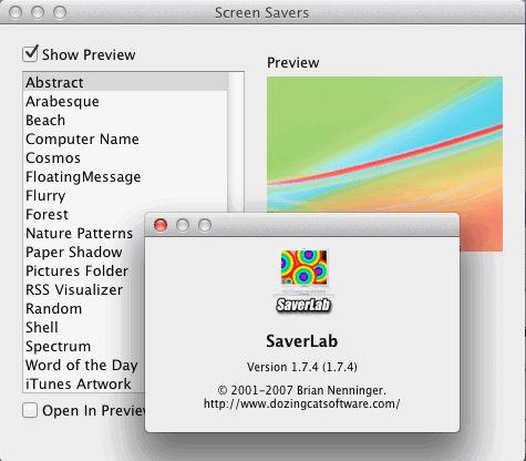 SaverLab 1.7 : About screen
