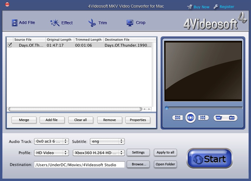 4Videosoft MKV Video Converter for Mac 3.1 : Main window