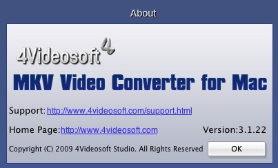 4Videosoft MKV Video Converter for Mac 3.1 : About window