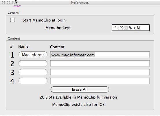 MemoClip Free 1.1 : Main window