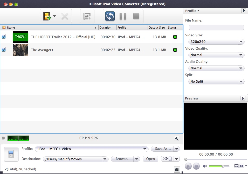 Xilisoft iPod Video Converter 7.2 : Main Screen